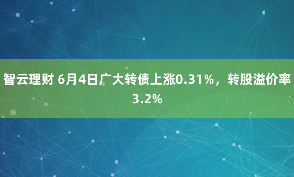 智云理财 6月4日广大转债上涨0.31%，转股溢价率3.2%