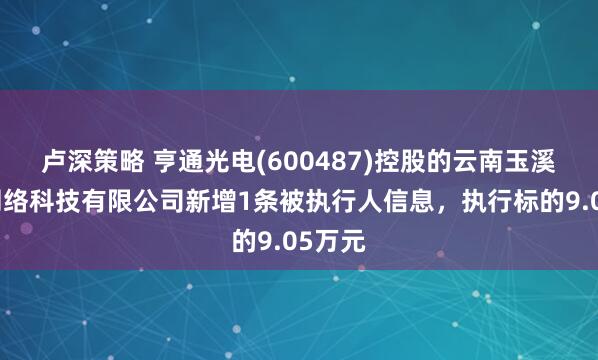 卢深策略 亨通光电(600487)控股的云南玉溪誉联网络科技有限公司新增1条被执行人信息，执行标的9.05万元
